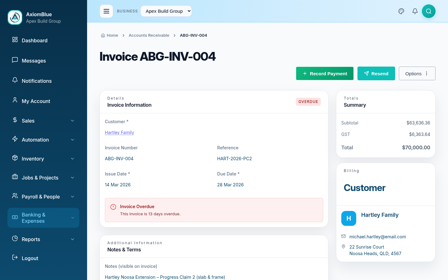 AxiomBlue Invoicing