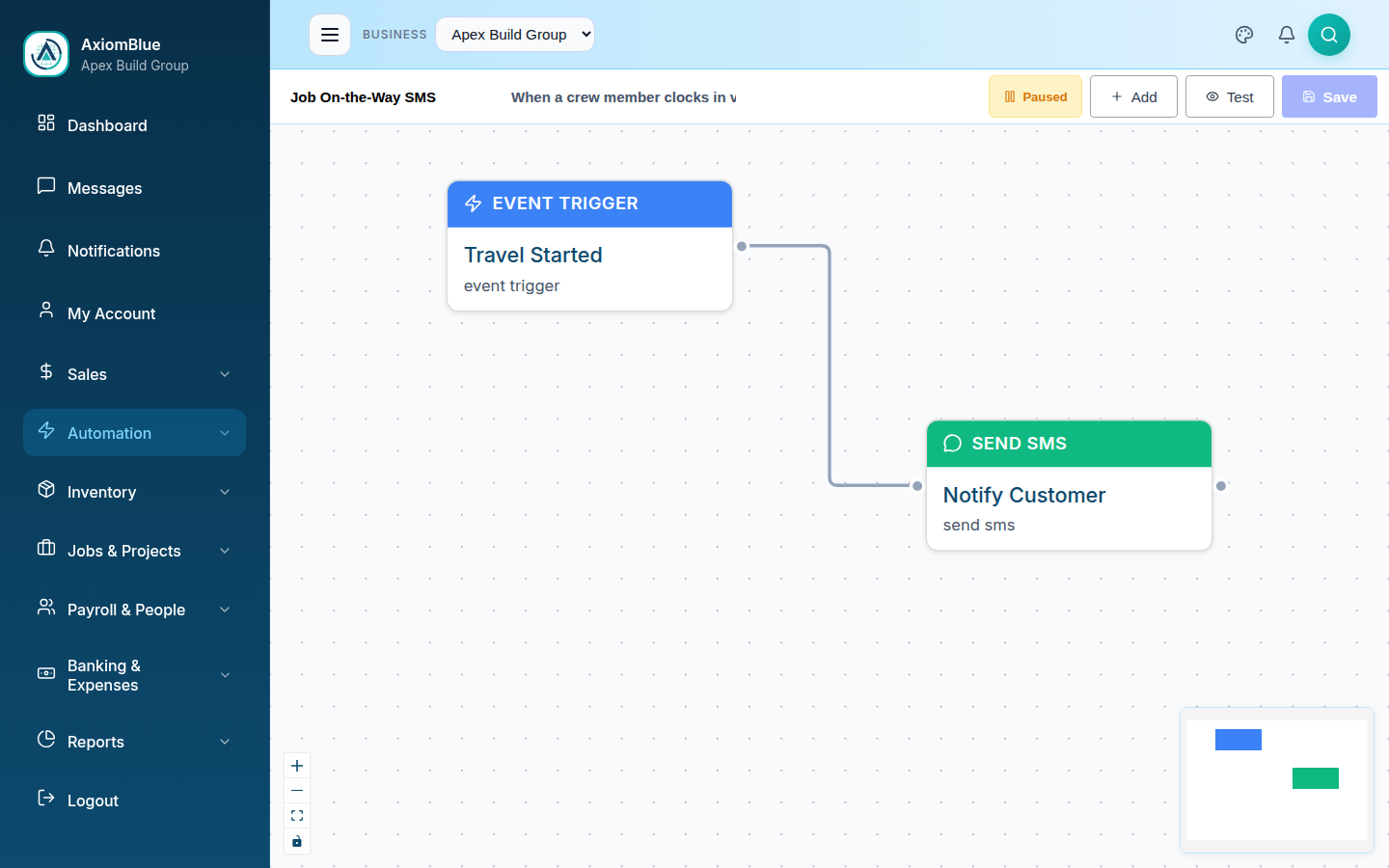 AxiomBlue Automation Builder - Visual workflow automation for field service businesses