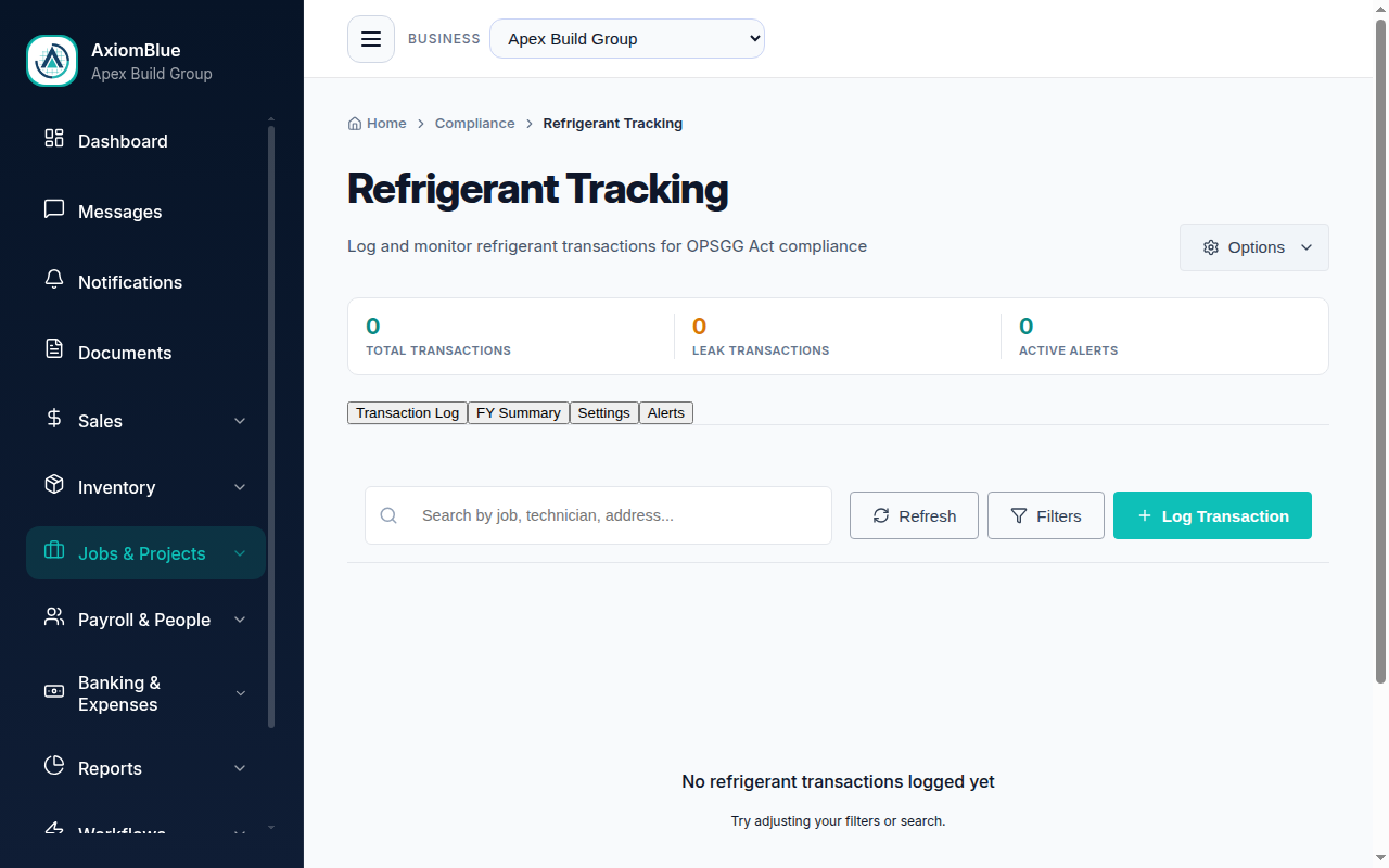 AxiomBlue Refrigerant Tracking with ARCtick compliance