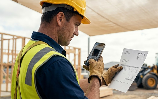 Screenshot of AxiomBlue invoicing screen showing invoice list with payment status and amounts